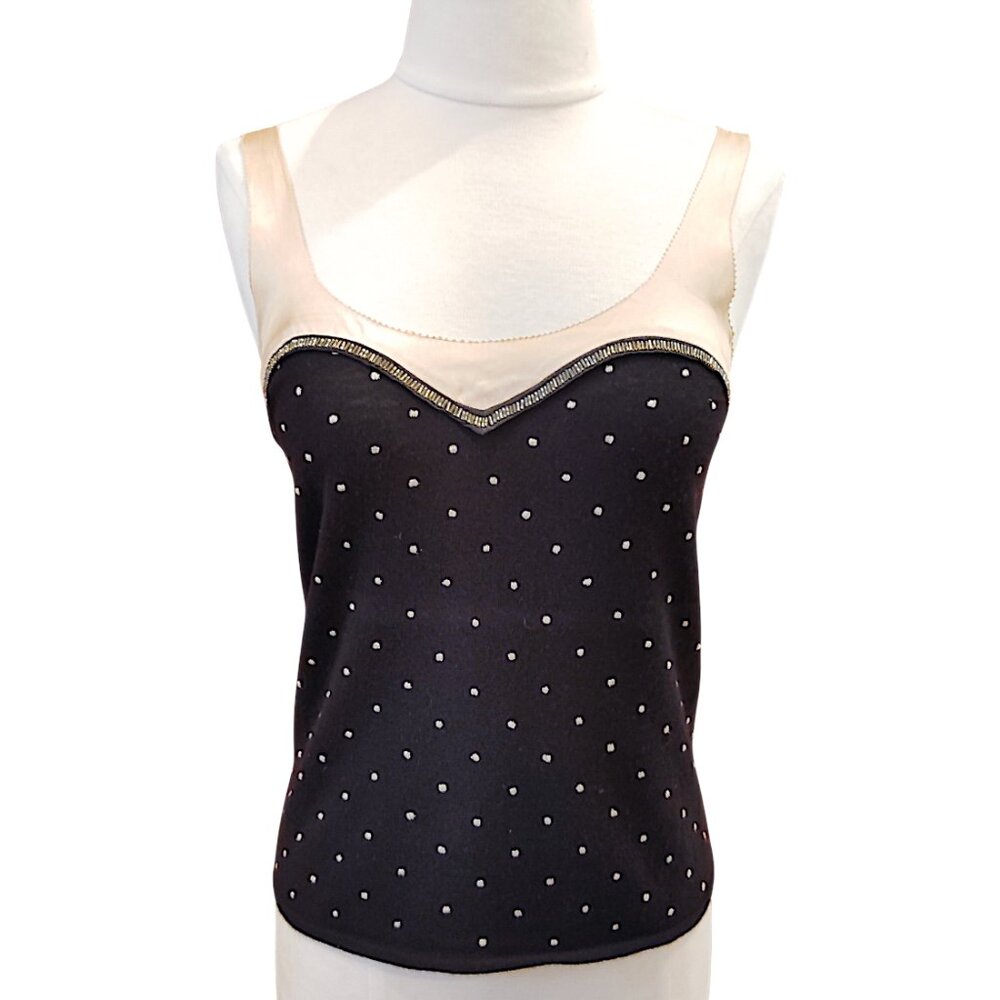 3.1 Phillip Lim Cashmere & Silk Black Polka Dot & Pale Pink Cami Top Vintage M